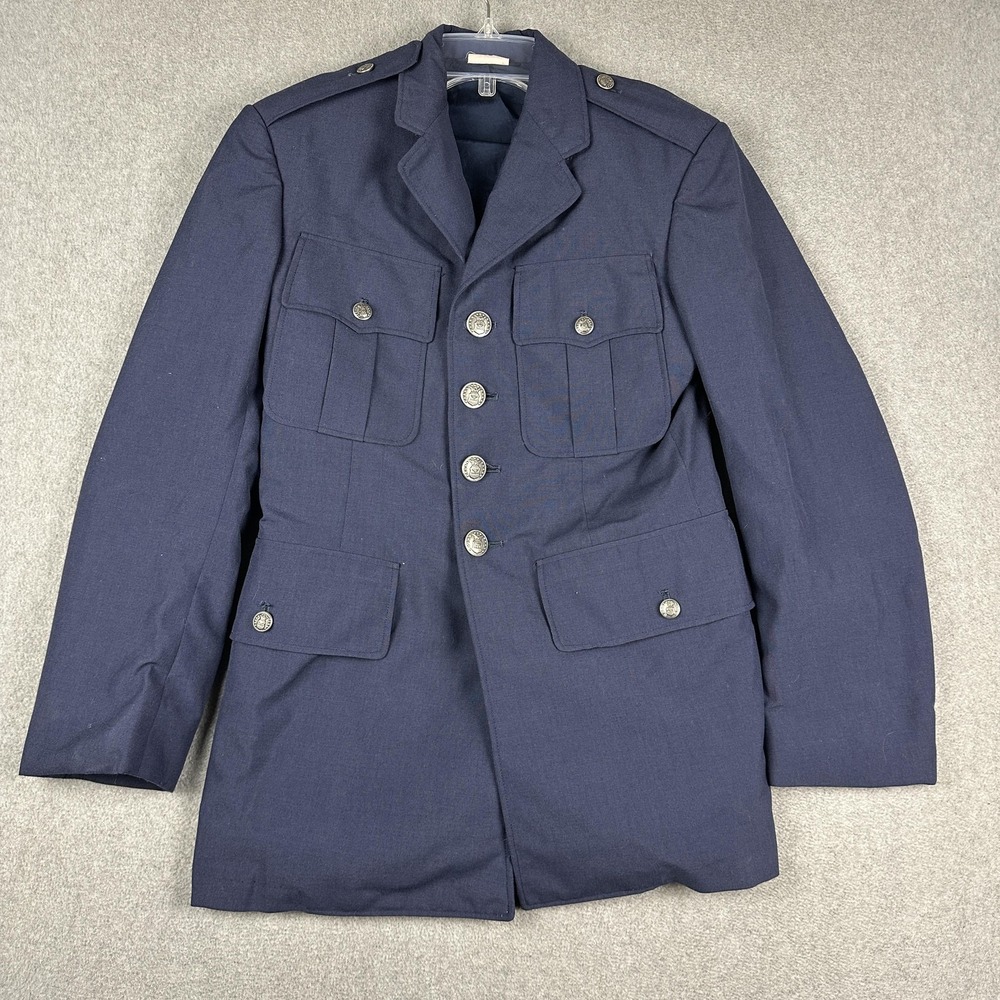 Vintage Coat Mans Tropical 1549 Blazer 34S Blue Poly Wool Military Uniform Coat